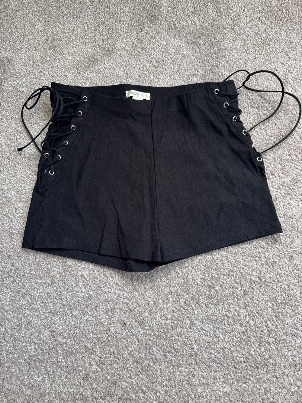 Bozzolo Black High-Waist Lace-Up Side Shorts